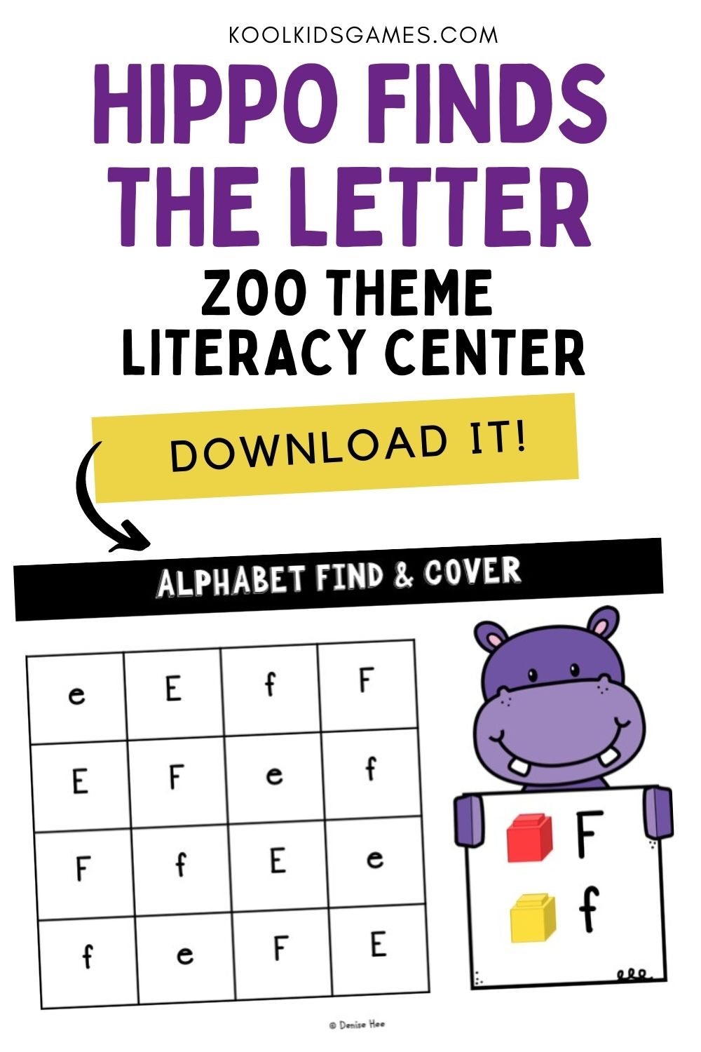 These fun printable alphabet games make for an excellent no-prep zoo theme literacy center. Each page has both uppercase and lowercase letters and a cute hippo who needs help to find the letter using a unifix cube.