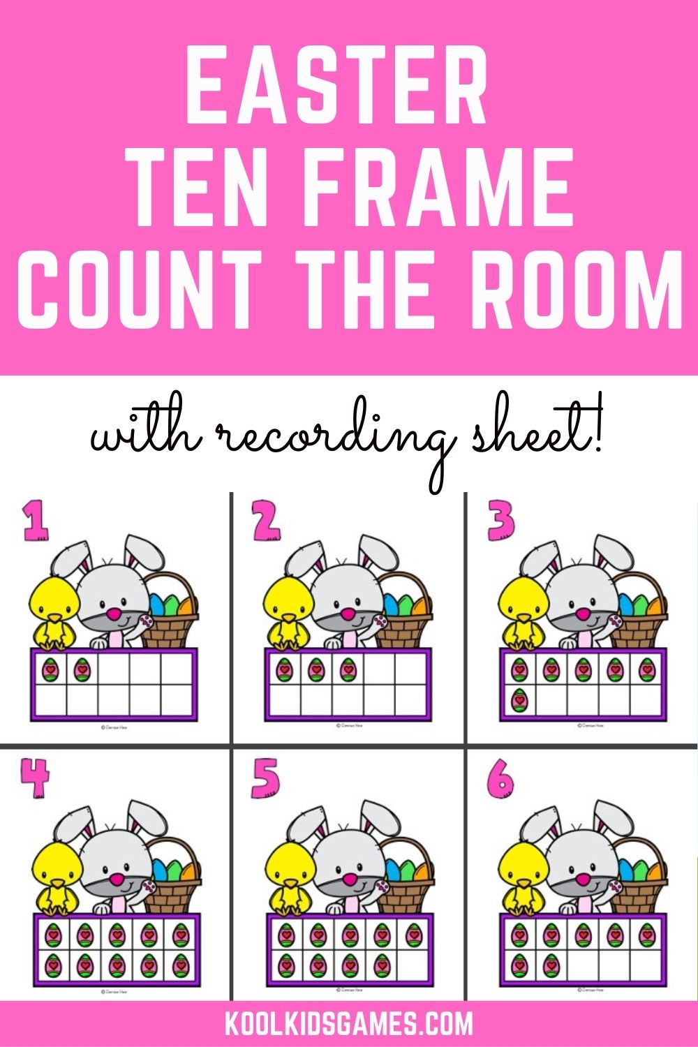 Capture the excitement of the Easter season with these Easter worksheets that help students with understanding ten frames and number writing practice. These ten frame worksheets for kindergarten give students early practice at counting individual objects and recognizing the numbers that they represent.