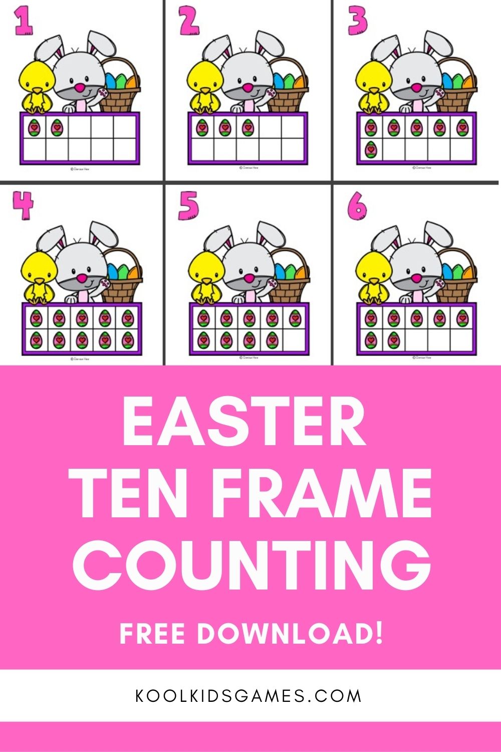 Capture the excitement of the Easter season with these Easter worksheets that help students with understanding ten frames and number writing practice. These ten frame worksheets for kindergarten give students early practice at counting individual objects and recognizing the numbers that they represent.