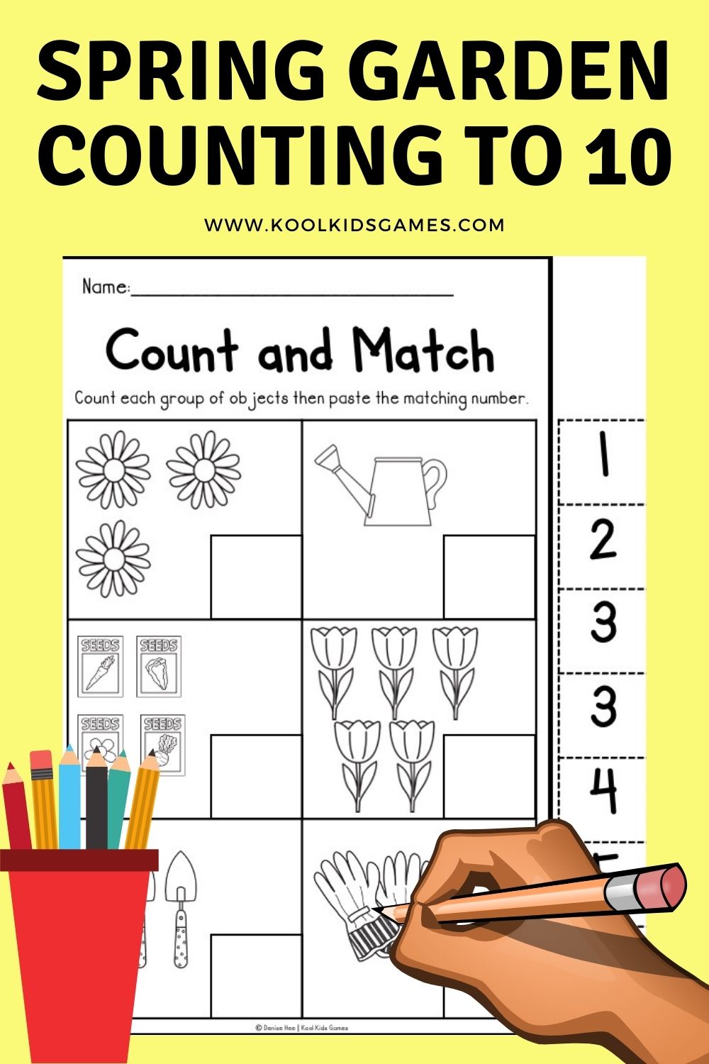 This no-prep spring garden theme kindergarten counting worksheet will allow your students to practice counting 1 to 10, 1:1 correspondence as well as fine motor skills. Download this number match worksheet for a quick math center today!