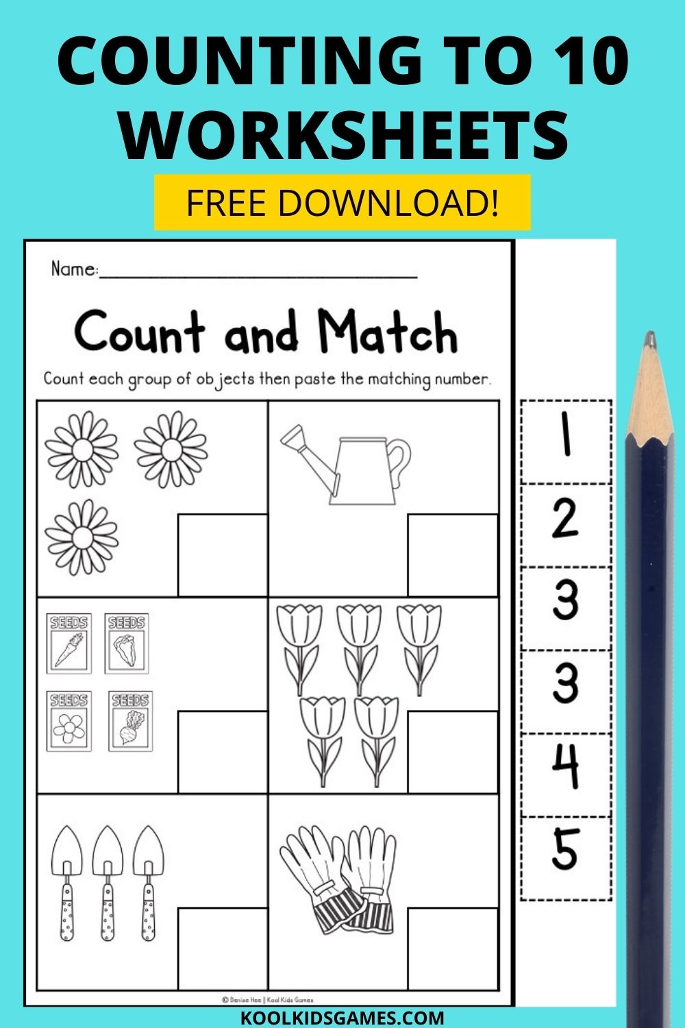 This no-prep spring garden theme kindergarten counting worksheet will allow your students to practice counting 1 to 10, 1:1 correspondence as well as fine motor skills. Download this number match worksheet for a quick math center today!