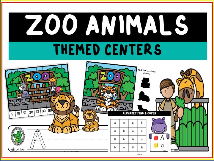 Zoo Themed math and literacy centers for preschool and kindergarten working on a variety of early education skills