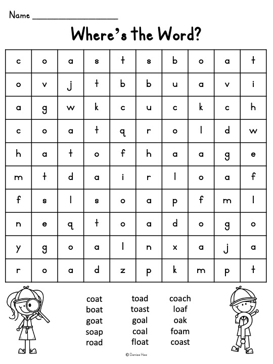 Long vowel worksheets like this pack of no-prep phonics worksheets help students explore words with oa sounds and words with oe sounds through a series of activities, from matching pictures to tracing the letters as part of longer words. This variety of activities gives students multiple attempts to practice and rehearse both reading and writing the long o sound.