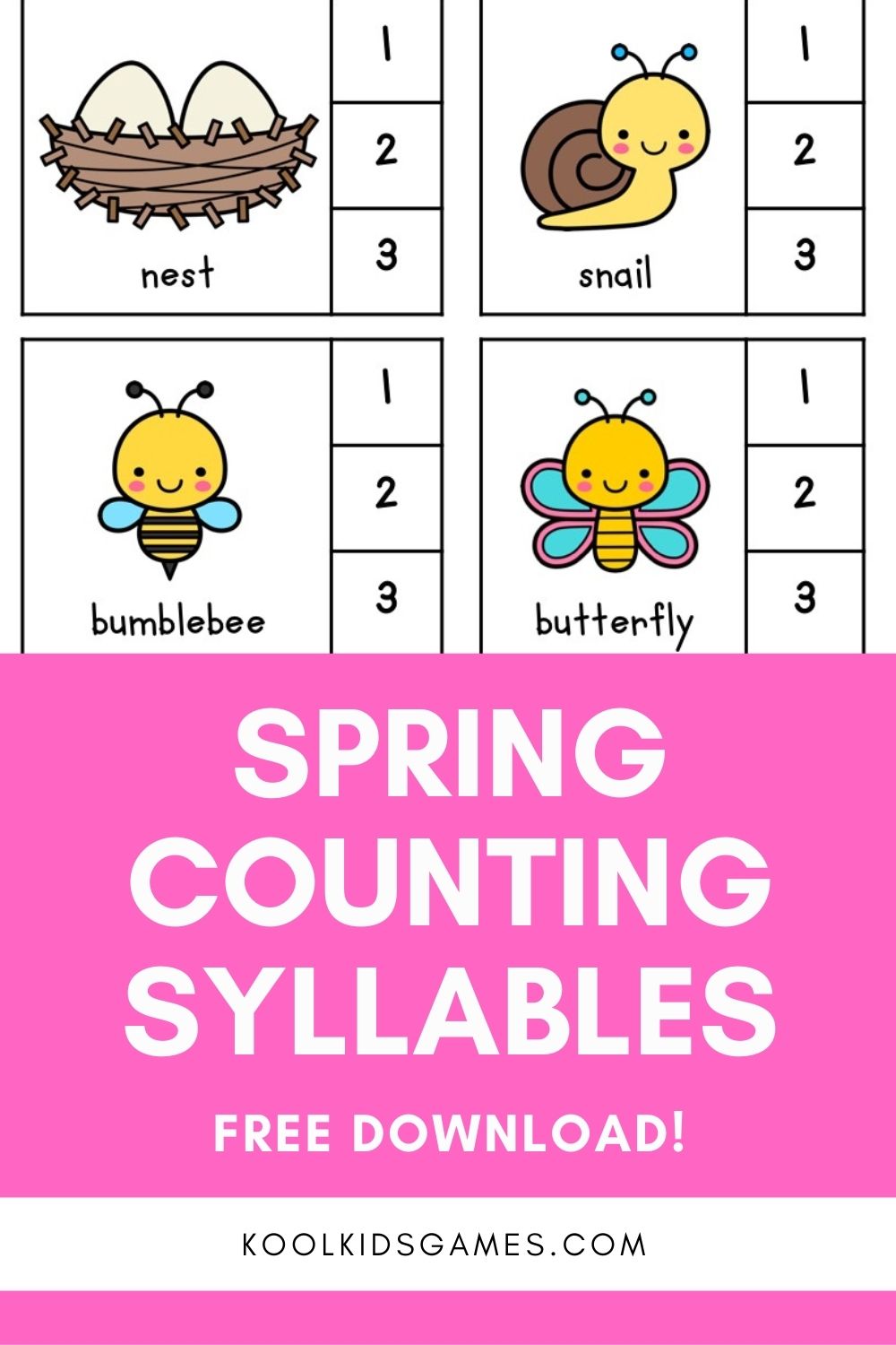 It’s time to take on one of the biggest kindergarten spring literacy projects: counting syllables. These cute syllable words clip cards are a great way to bring your spring classroom theme to your literacy centers, and all the spring words will get you and your students talking about the changes that the new season brings.