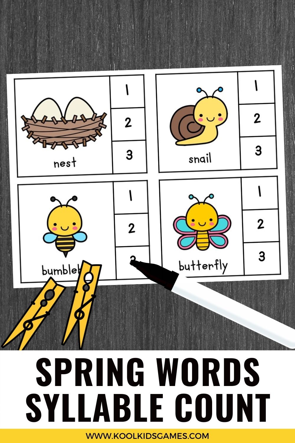 It’s time to take on one of the biggest kindergarten spring literacy projects: counting syllables. These cute syllable words clip cards are a great way to bring your spring classroom theme to your literacy centers, and all the spring words will get you and your students talking about the changes that the new season brings.