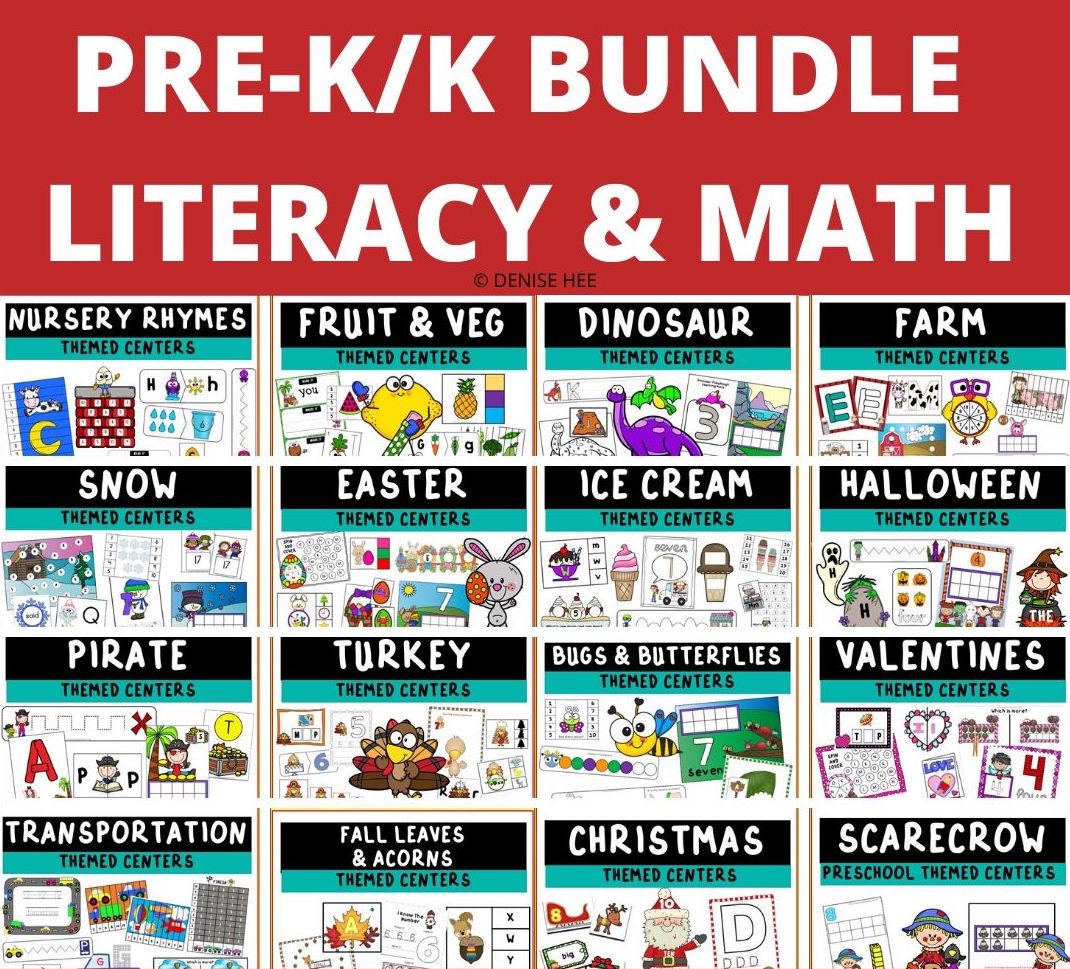 themed literacy and math centers for kindergarten and preschool