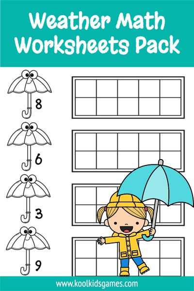 This weather math worksheets pack is a 9-page bumper set of weather theme math worksheets that you can use at any time of year since it covers various types of weather. The sheer range of weather math activities for kindergarten allows you to hit multiple standards with just one download including number order, graphing, ten frames and more!