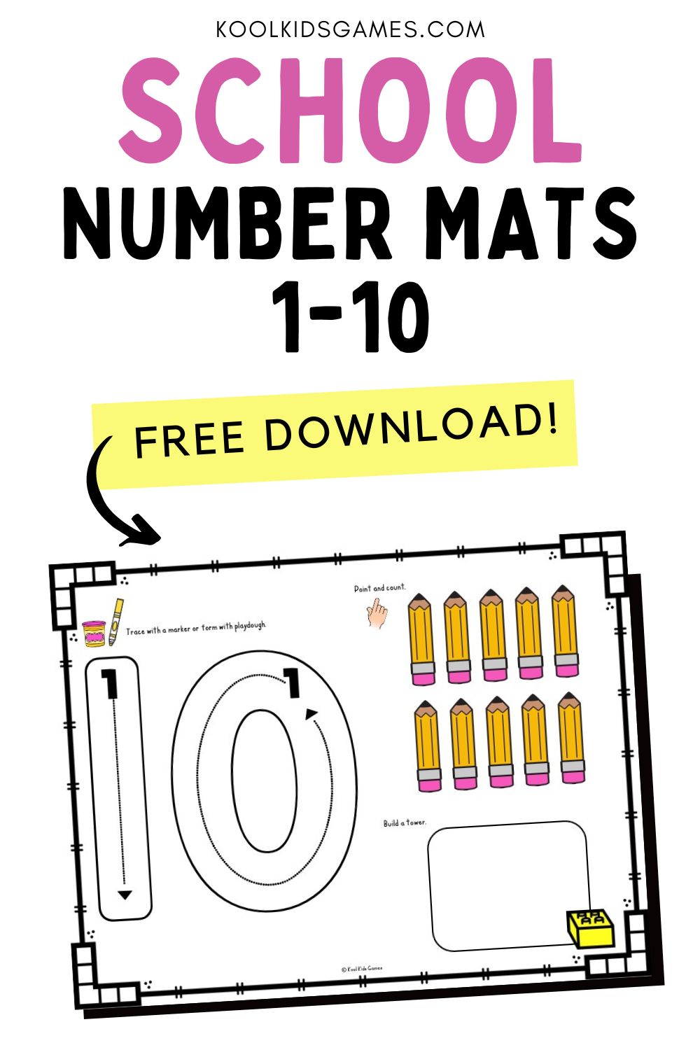 These kindergarten school supplies themed number building block mats will give your students practice at number formation as well as counting and 1:1 correspondence revision. Among your many math activities for kindergarten, these 1-10 number practice mats are sure to become a new favorite!