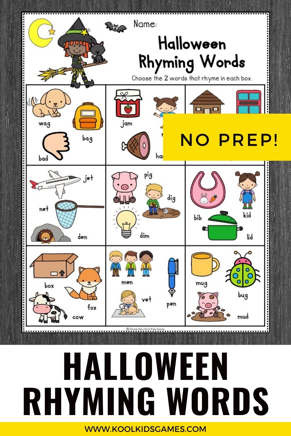 High quality Halloween kindergarten worksheets like this rhyming words worksheet are perfect for October literacy centers! Your students will need to read the CVC words with pictures as clues and find the 2 words that sound alike in this kindergarten rhyming activities.