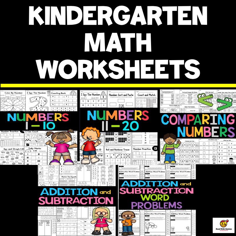 kindergarten math worksheets bundle working on addition, subtraction, counting, number recognition and many more early skills.