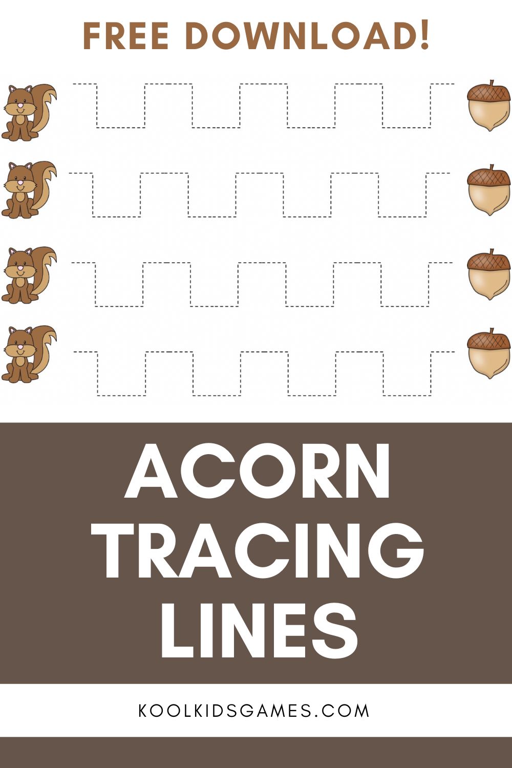 These acorn tracing lines activities are a great pre-writing activity for preschool as they help students practice different connected movements that will be essential to have when they start writing letters and numbers. This fall themed tracing activity helps your students practice pre-writing skills by having them draw a continuous line from the squirrel to the acorn.