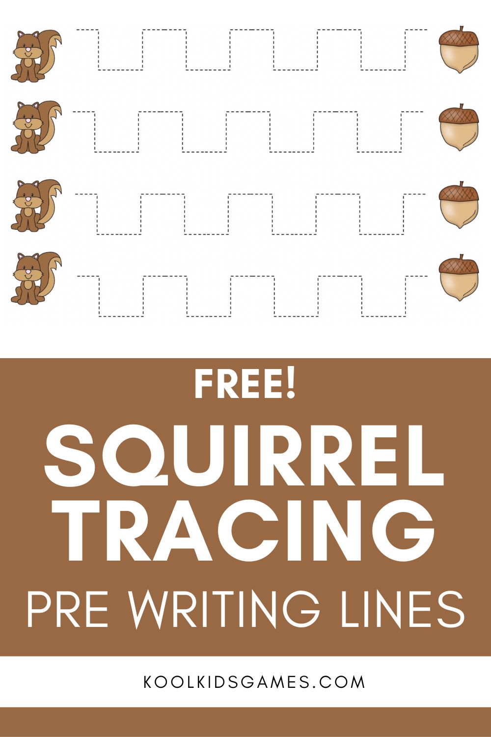 These acorn tracing lines activities are a great pre-writing activity for preschool as they help students practice different connected movements that will be essential to have when they start writing letters and numbers. This fall themed tracing activity helps your students practice pre-writing skills by having them draw a continuous line from the squirrel to the acorn.