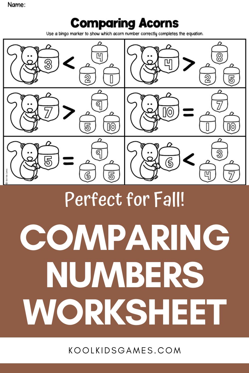 Teaching number comparison? Help your students master the greater than and lesser than symbols with this acorn comparing numbers worksheet! Grab this fall theme numbers activity for free today!