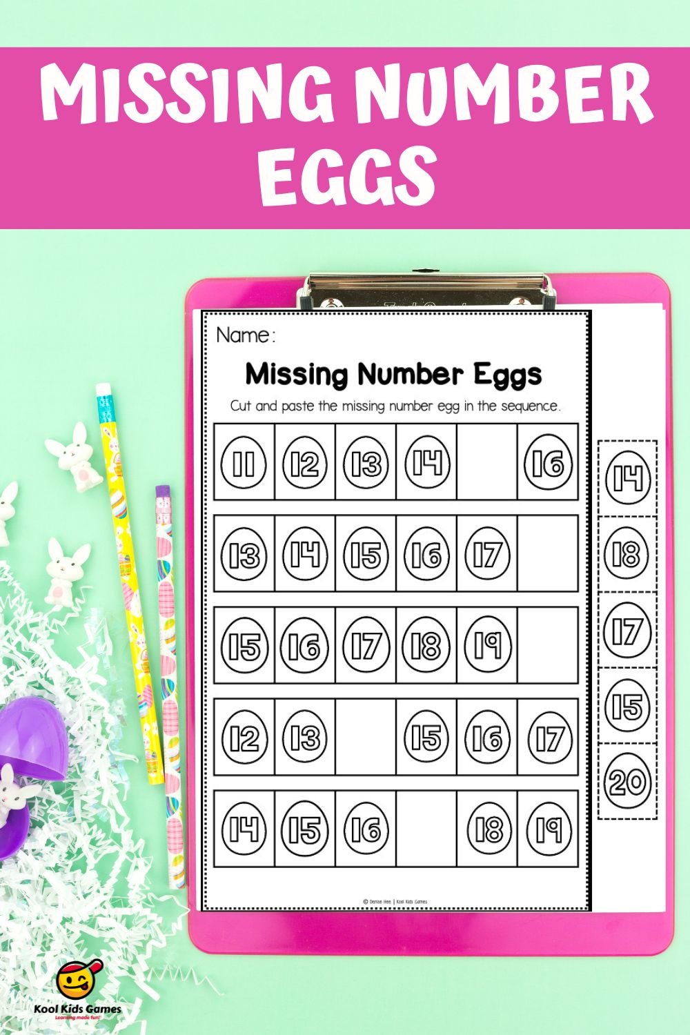 Get your students in the mood for an Easter egg hunt with this fun Easter egg missing number activity! Students will be able to practice their number sequencing skills as they find the missing number eggs and complete the puzzles.