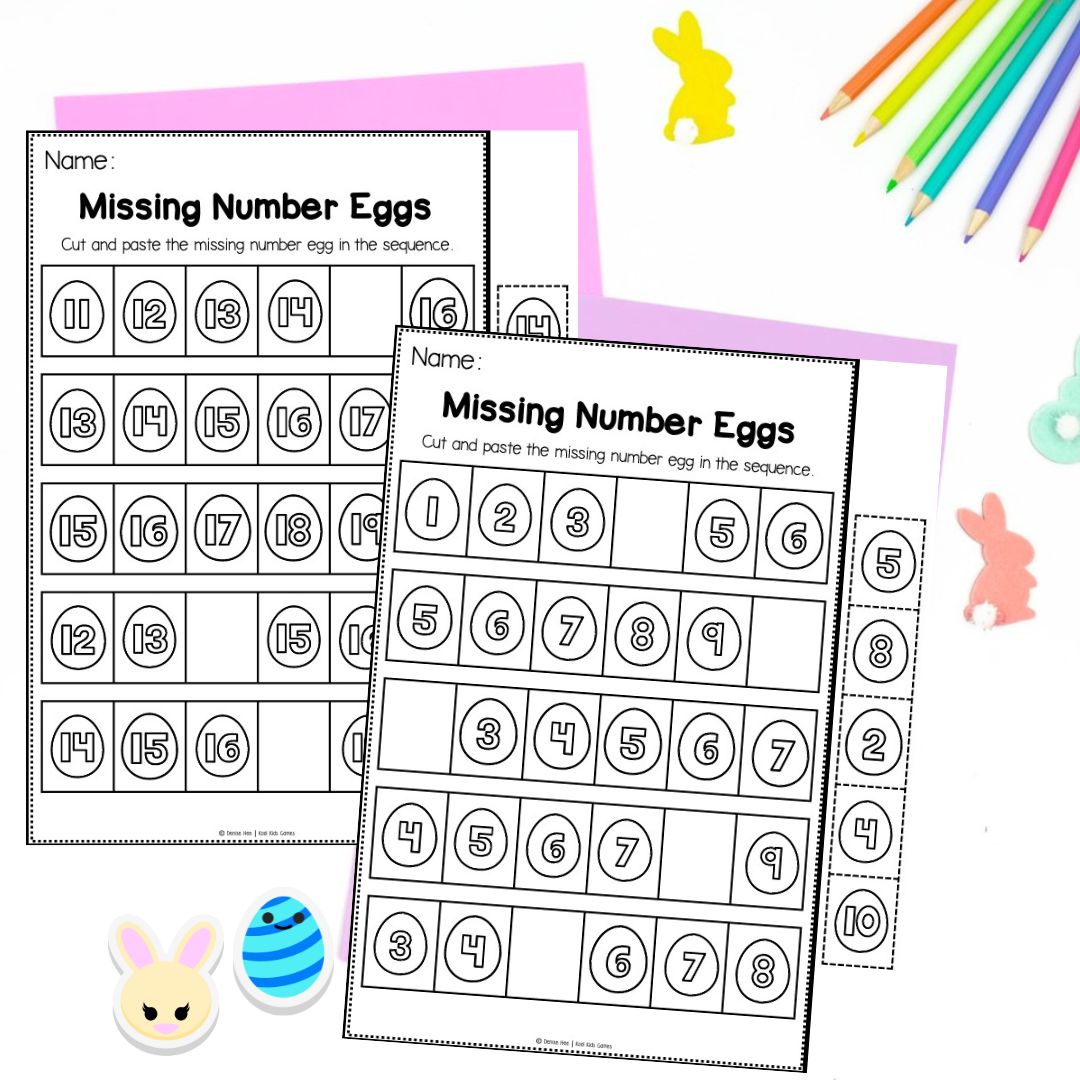 Get your students in the mood for an Easter egg hunt with this fun Easter egg missing number activity! Students will be able to practice their number sequencing skills as they find the missing number eggs and complete the puzzles.